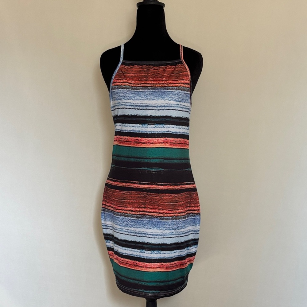Brush Print Multicolor Bodycon Dress